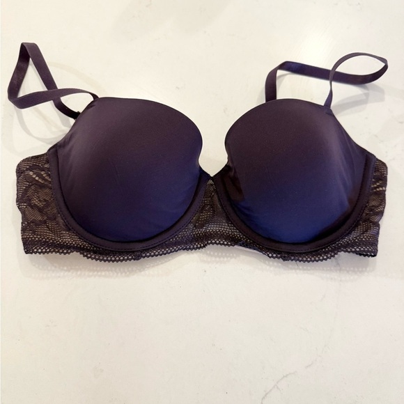 THIRDLOVE Graphic Lace Demi Bra Lace eggplant purple 32 1/2 C - Picture 1 of 3